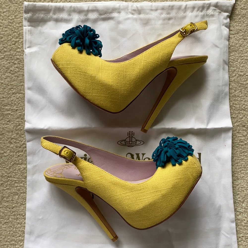 💥SOLD💥✨RARE ✨ Vivienne Westwood Canvas Platform Slingback Pumps - Picture 2 of 14